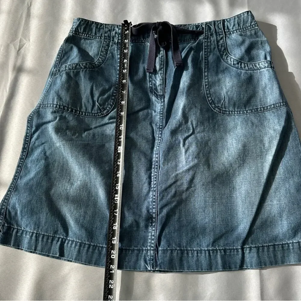 Talbots Denim A-Line Skirt Women’s 14 Blue 100% Cotton Drawstring Waist Pockets